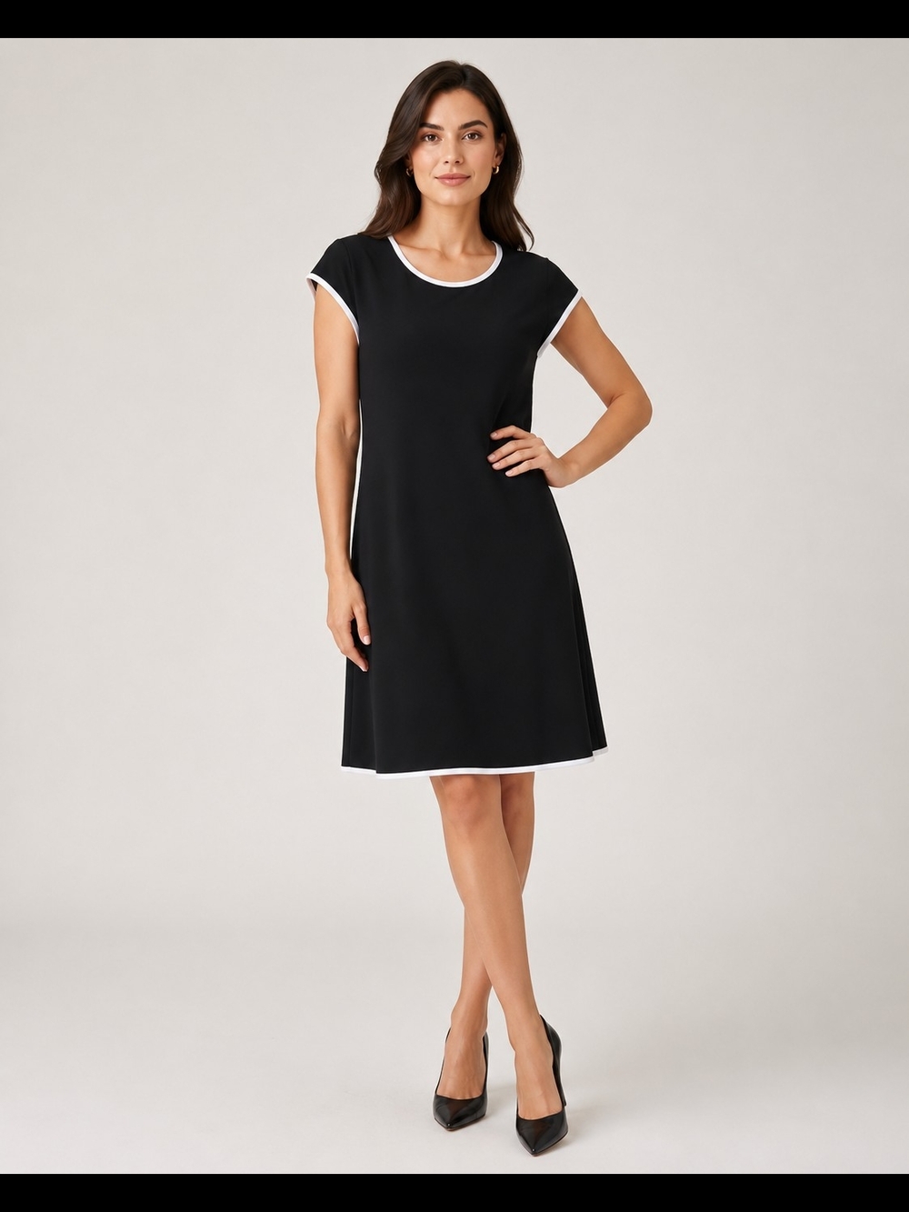 Annalee+Hope Women's Black Short Sleeve Midi Dress with White Trim Size XL